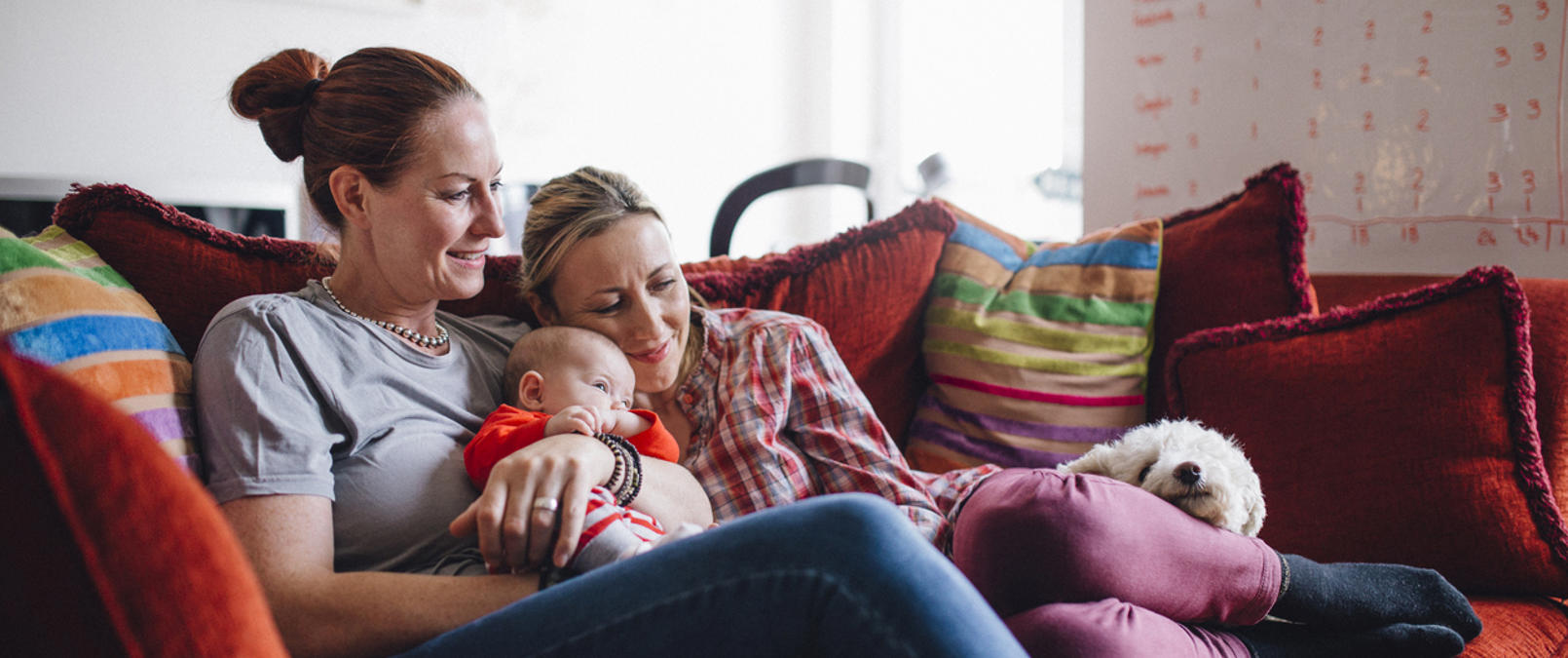 Family sat on sofa