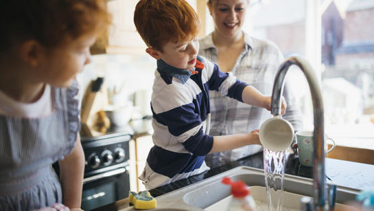 Family Washing Up